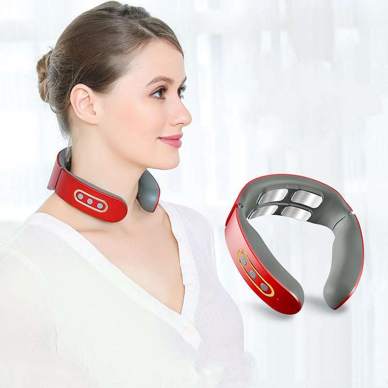 Four-Head Electric Pulse Neck Massager with far infrared heat and TENS therapy for neck pain relief