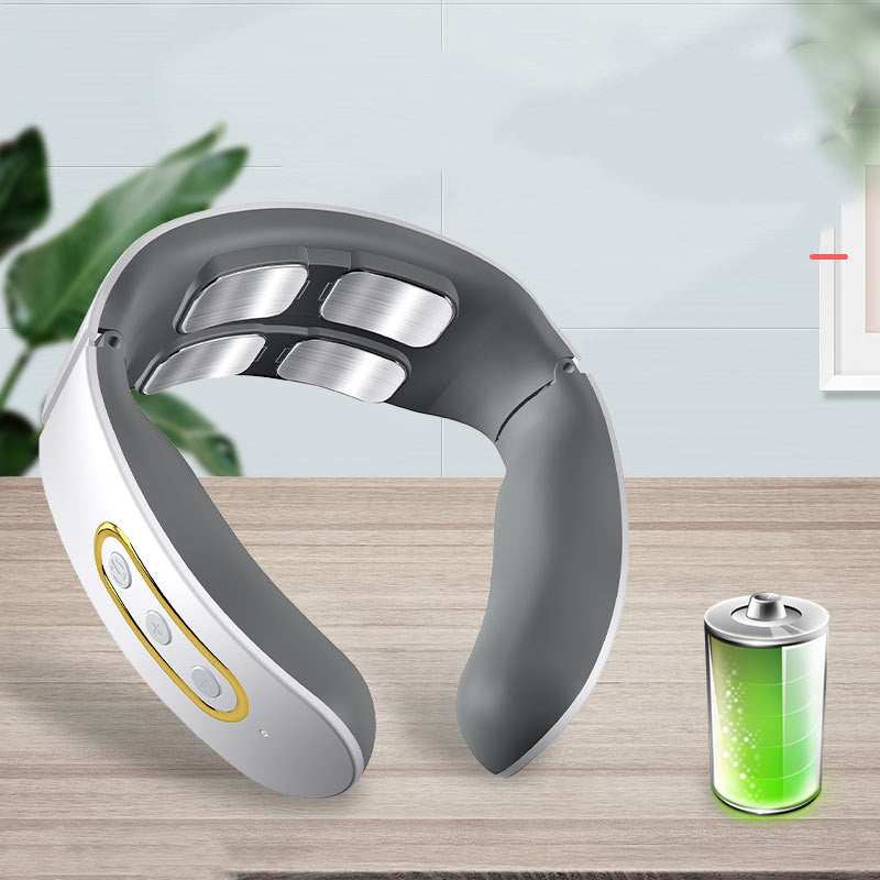Four-head electric pulse neck massager with far infrared heat and TENS therapy for pain relief