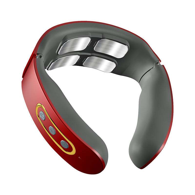 Four-head electric pulse neck massager with far infrared heat and TENS therapy for neck pain relief