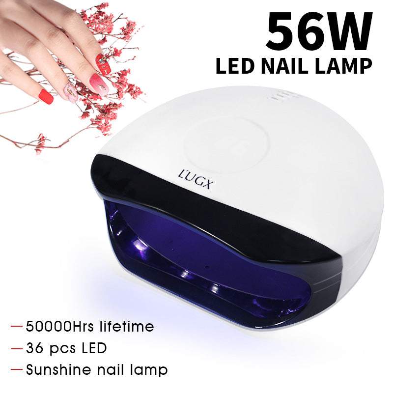 56W high-power UV LED nail lamp for professional gel curing with auto sensor and timer settings
