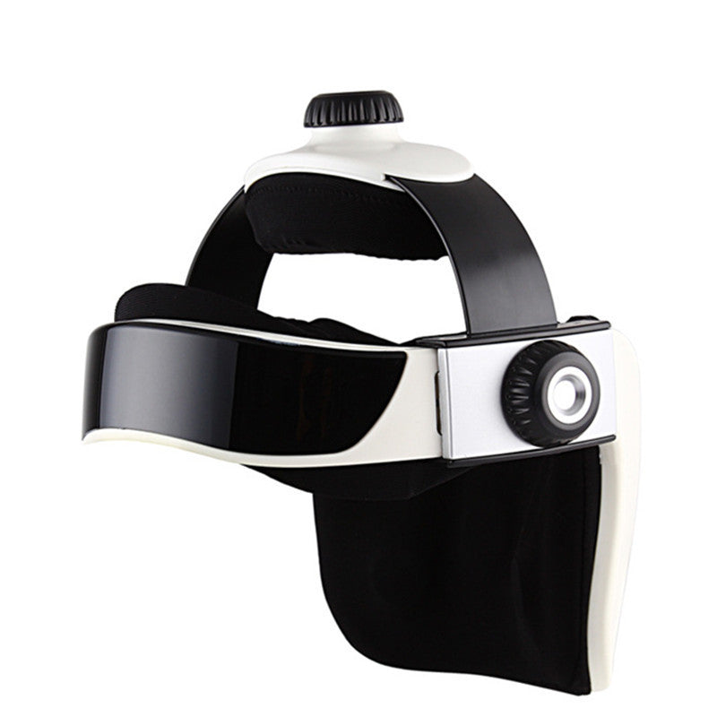 Black and white visor with adjustable straps on a white background