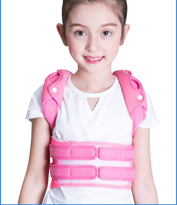 Child wearing adjustable child spine correction posture belt for kyphosis support