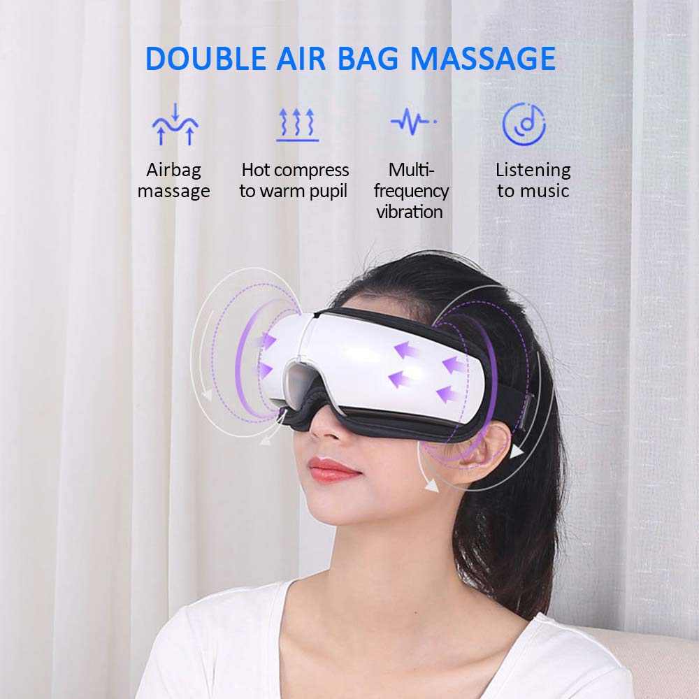 Smart Eye Massager providing heat compress, air pressure, and vibration therapy for eye strain relief