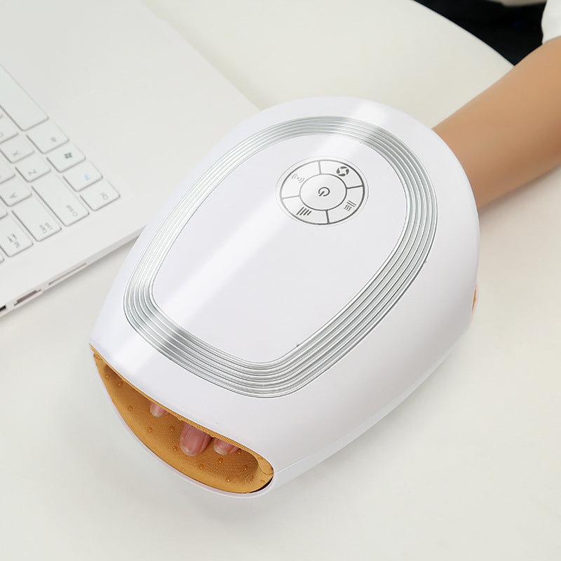 Electric airbag hand massager providing heating and compression for palm and finger joint relief