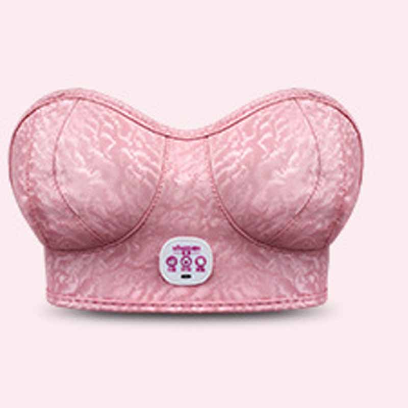Pink bra with a brand logo on a white background